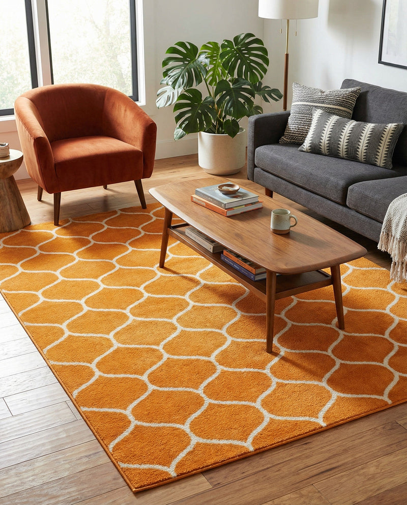 Trellis Mosaic Collection Area Rug -  Pergolatown (Orange) Rectangle Orange  lifestyle 14