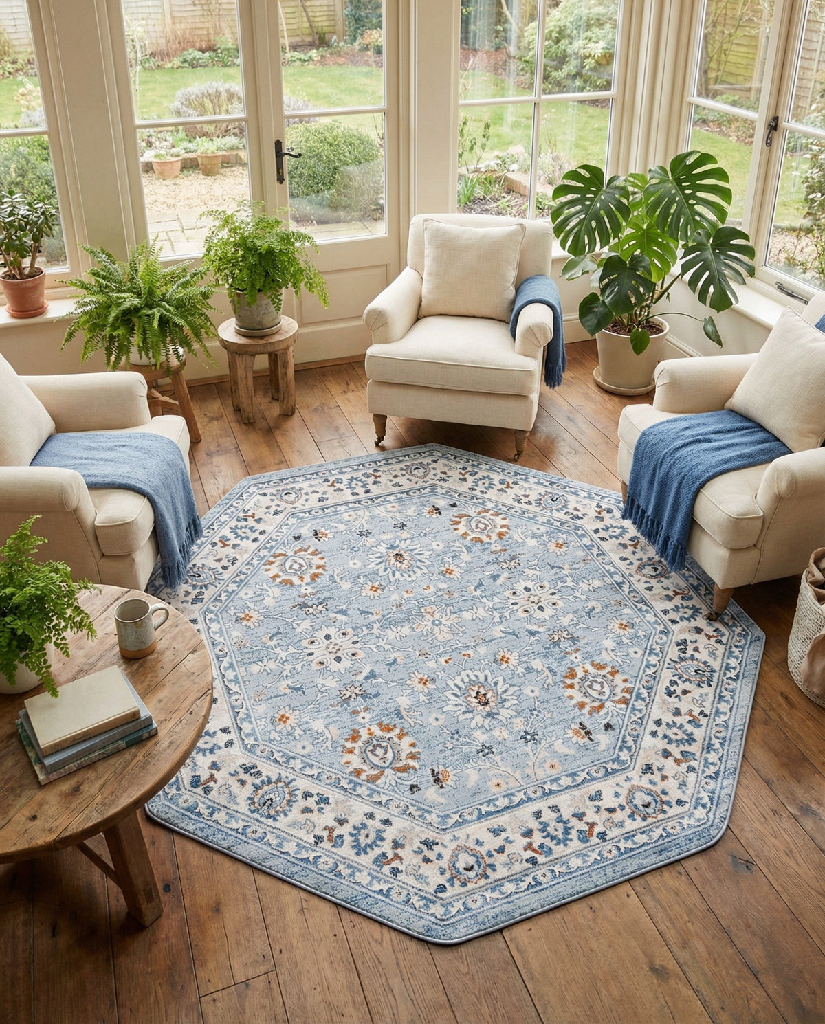 Savannah Elegance Collection Area Rug - Augusta (Aqua Blue) Octagon Aqua Blue  lifestyle 81