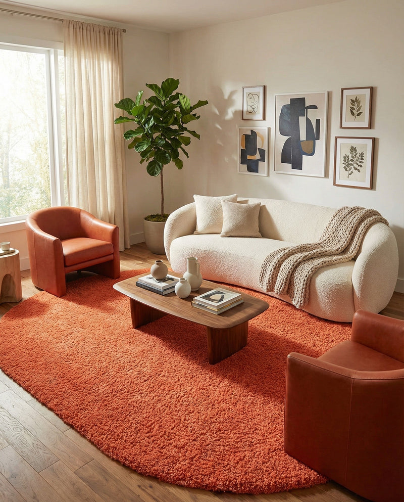 Plush Oasis Collection Area Rug - Serenity (Tiger Orange) Oval Tiger Orange  lifestyle 73