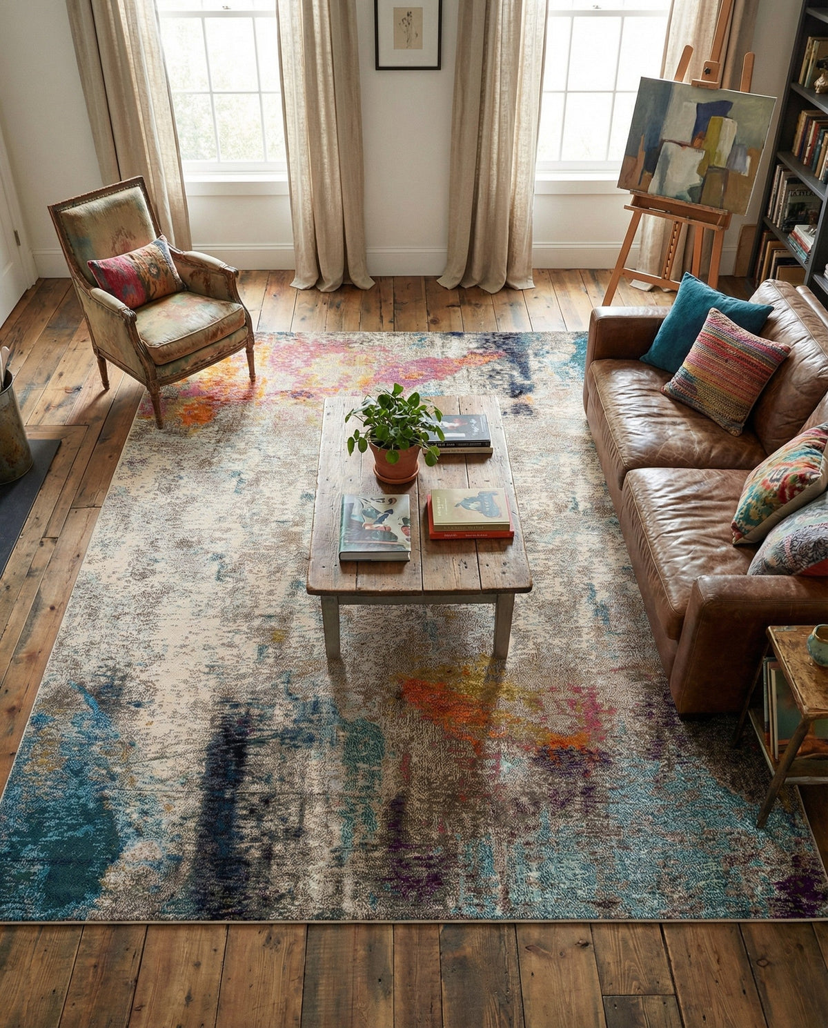 Chromatic Oasis Collection Area Rug -  Azure Rectangle Beige  lifestyle 39