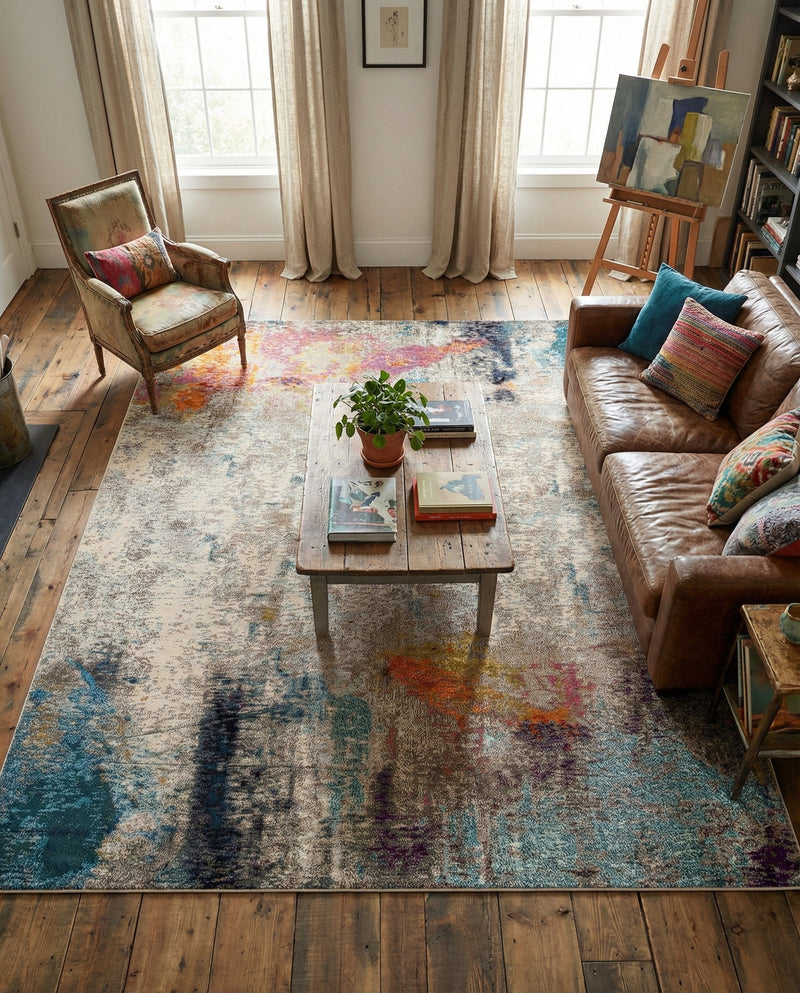 Chromatic Oasis Collection Area Rug -  Azure Rectangle Beige  lifestyle 39