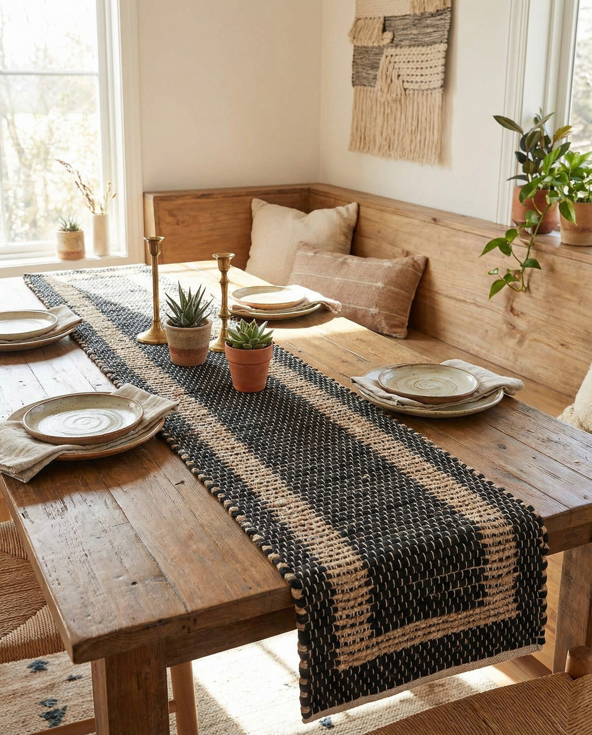 Osian Looms Collection Area Rug - Durham Table Runner Black  lifestyle 198