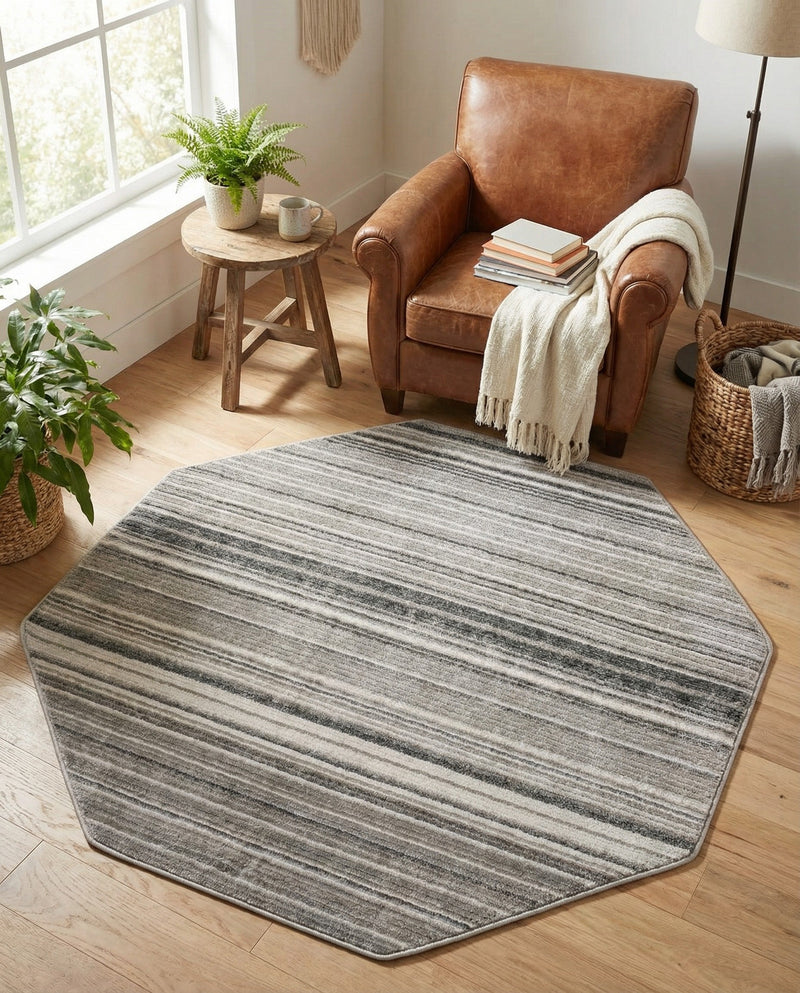 Jewel Oasis Collection Area Rug - Sapphire (Gray) Octagon Gray  lifestyle 76