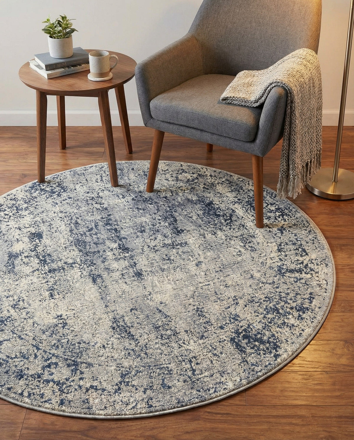Coastal Manor Collection Area Rug -  Marina Round Blue Gray  lifestyle 123