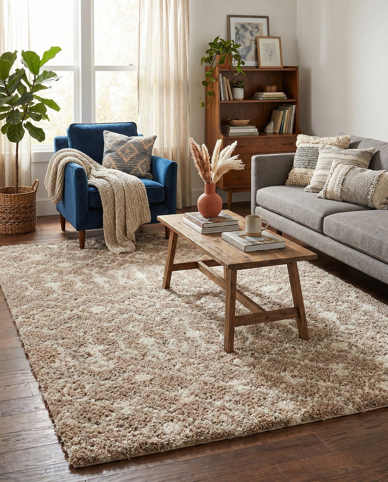 Berber Lattice Shag Collection Area Rug - Atlas (Light Brown) Rectangle Light Brown  lifestyle 15