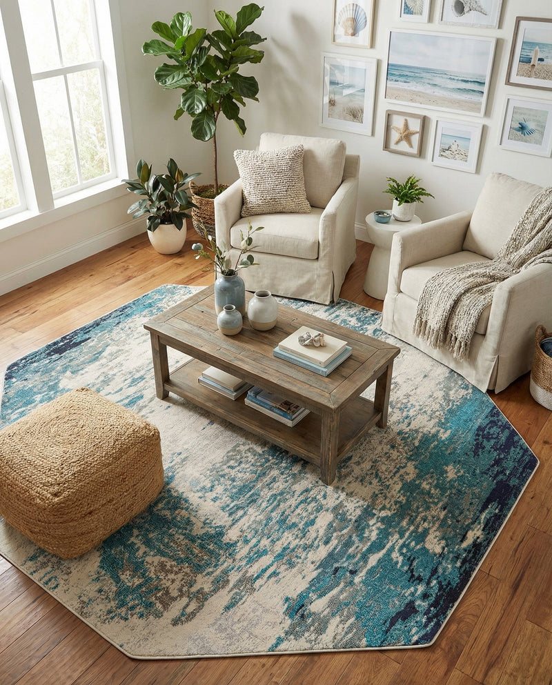Colorburst Oasis Collection Area Rug -  Tropic Octagon Blue  lifestyle 61