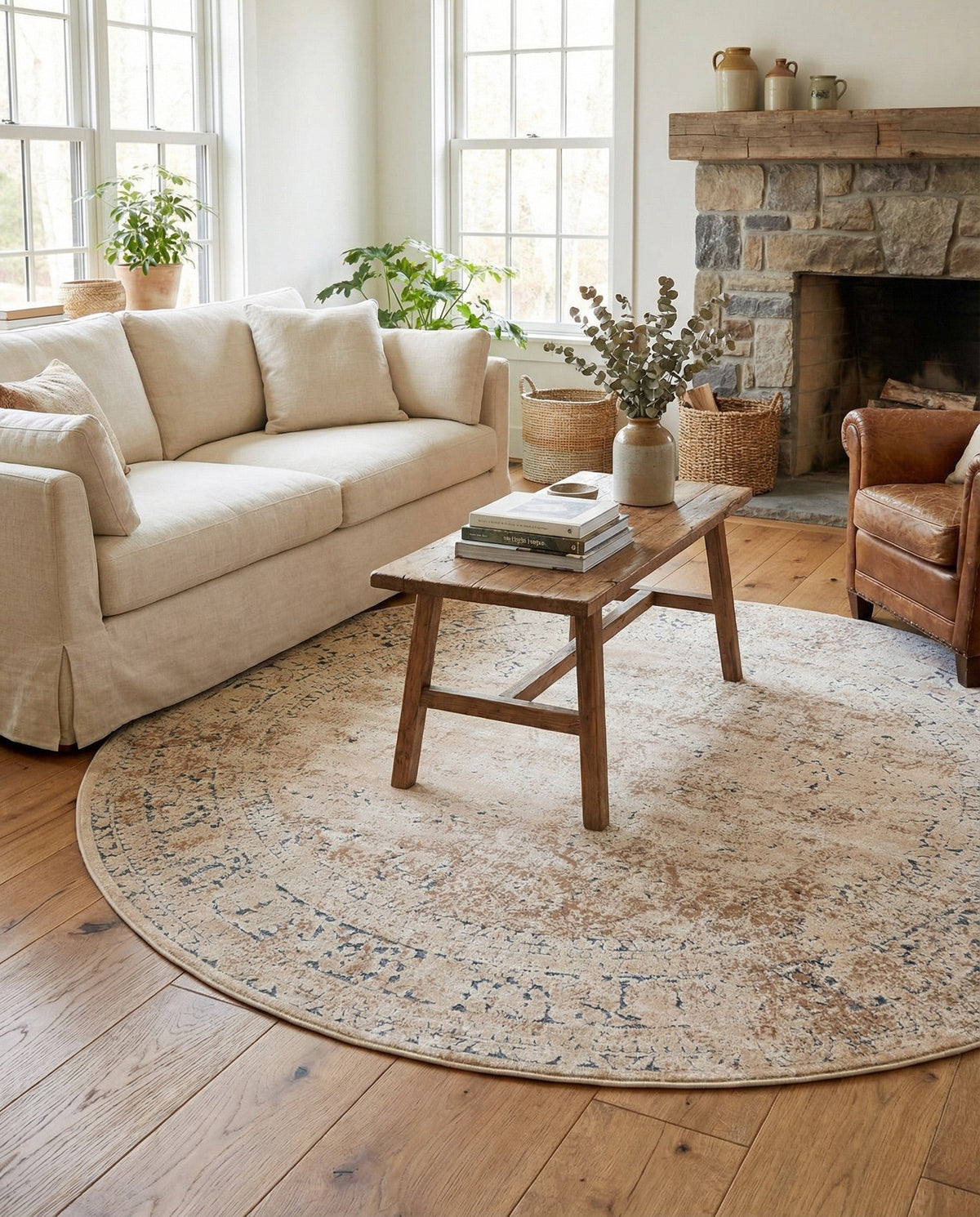 Coastal Manor Collection Area Rug -  Marina Round Beige  lifestyle 125
