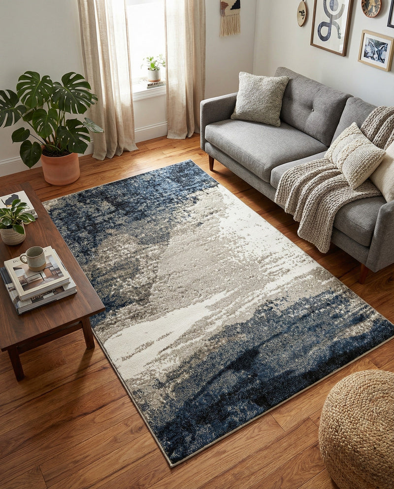 Copenhagen Edge Collection Area Rug - Nyhavn Rectangle Blue  lifestyle 48