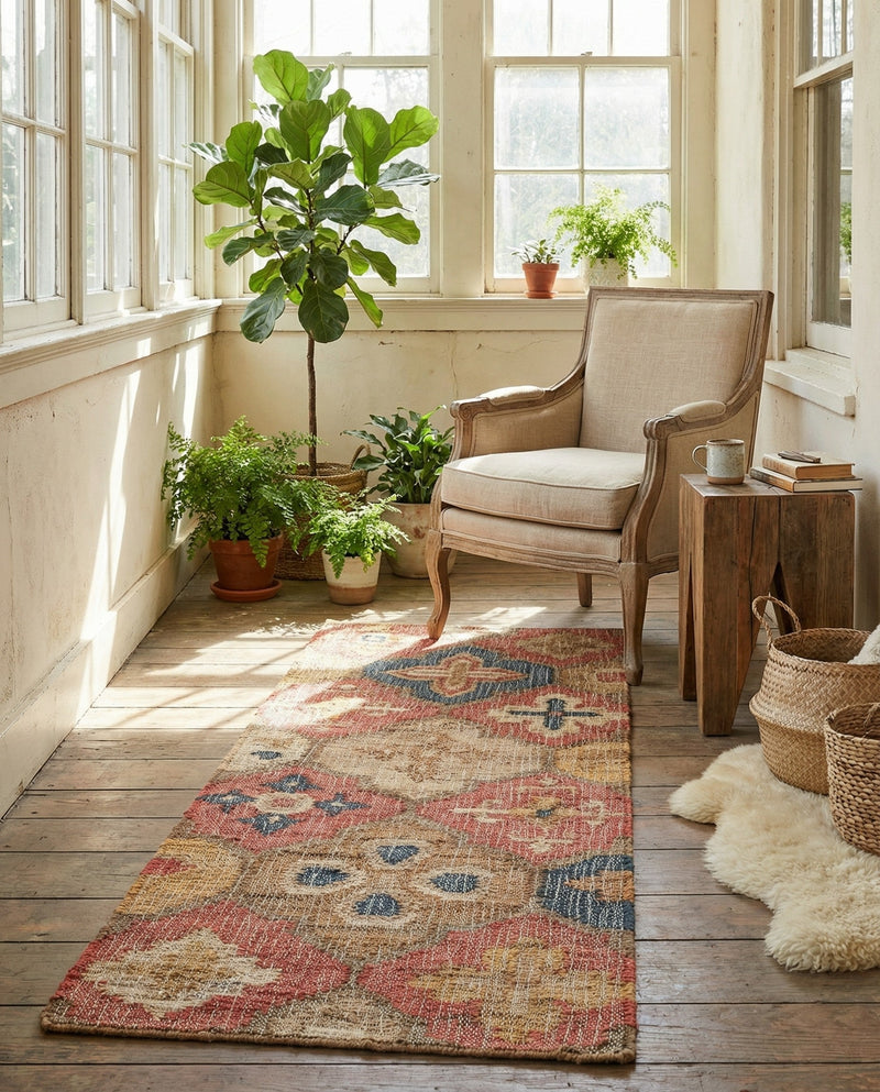 Benares Handwoven Jute Collection Area Rug - Ganges Runner Multi  lifestyle 51