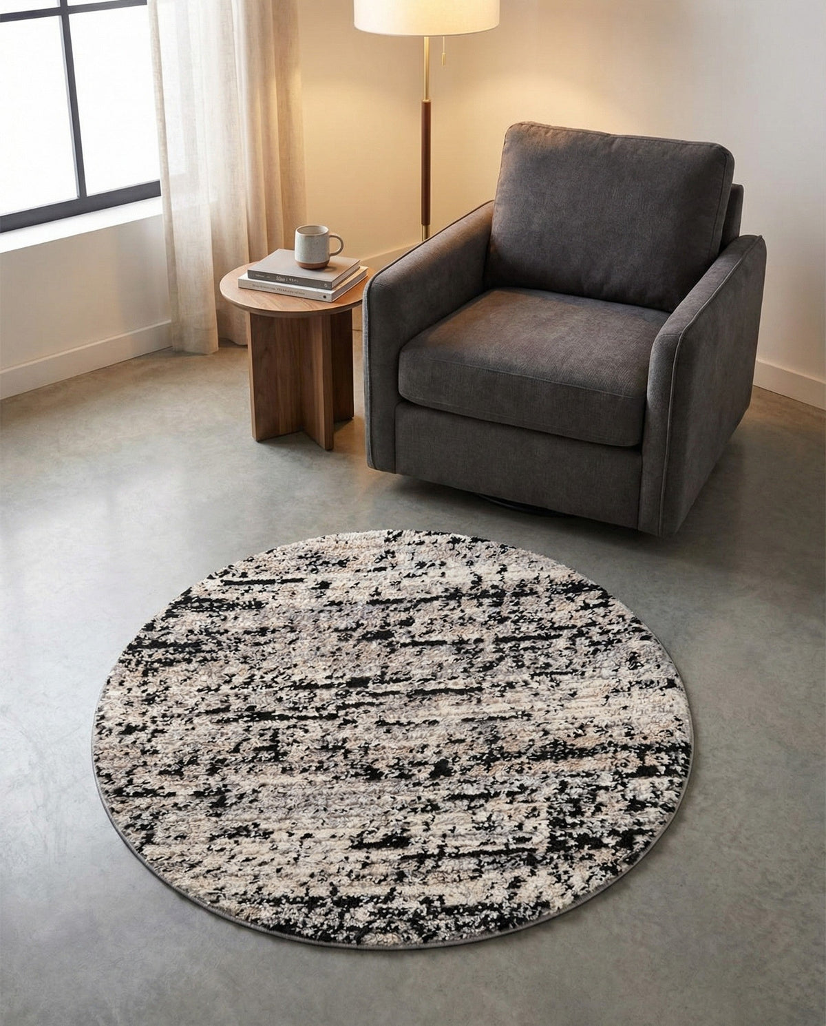 Santa Fe Trails Collection Area Rug -  Chaparral Round Gray  lifestyle 110