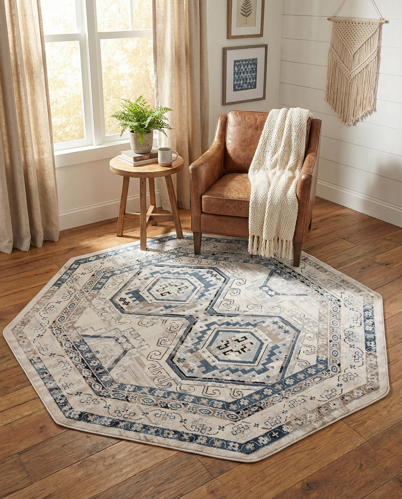 Savannah Elegance Collection Area Rug -  Tybee (Gray Blue) Octagon Gray Blue  lifestyle 75
