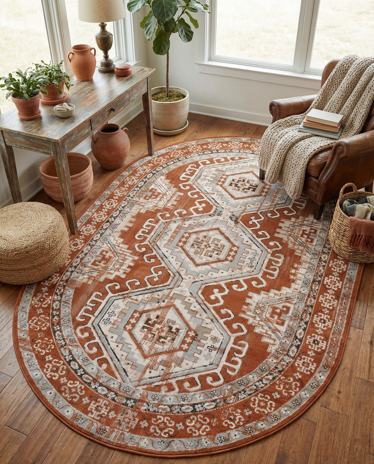 Savannah Elegance Collection Area Rug -  Tybee (Terracotta) Oval Terracotta  lifestyle 92