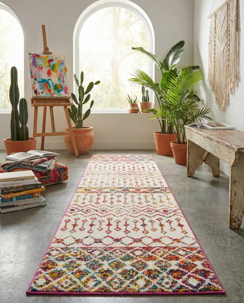 Mediterranean Lattice Collection Area Rug -  Casablanca (Ivory Multi) Runner Ivory Multi  lifestyle 76