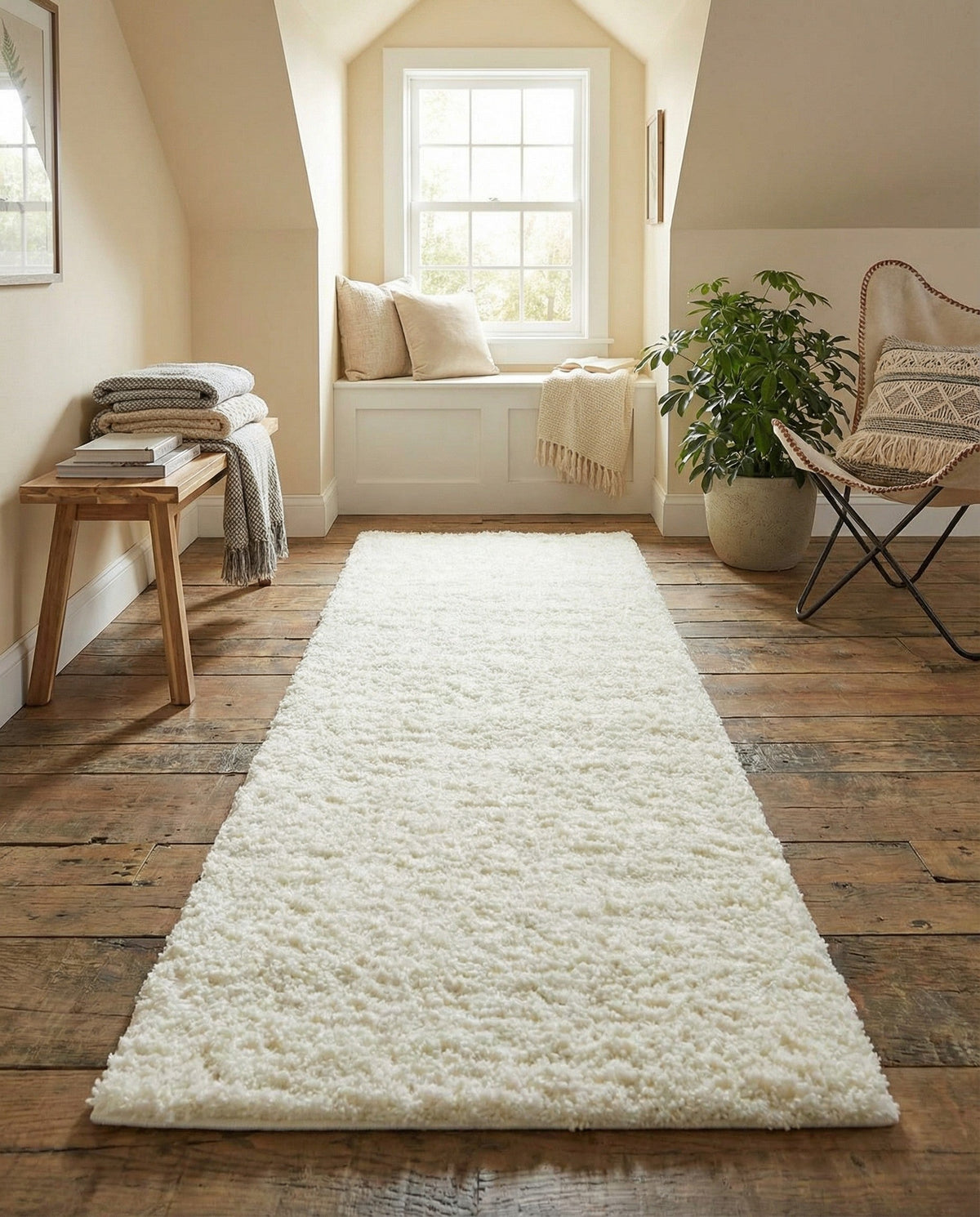 Cozy Comfort Shag Collection Area Rug - Haven (White) Runner White  lifestyle 90