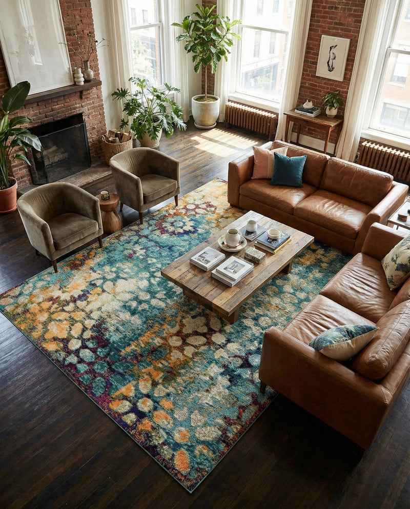 Venetian Tapestry Collection Area Rug - Murano Rectangle Blue  lifestyle 7