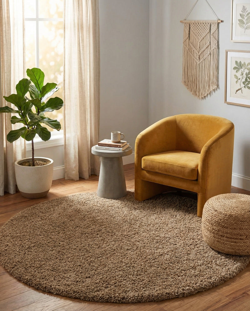 Plush Oasis Collection Area Rug - Serenity (Sandy Brown) Round Sandy Brown  lifestyle 82