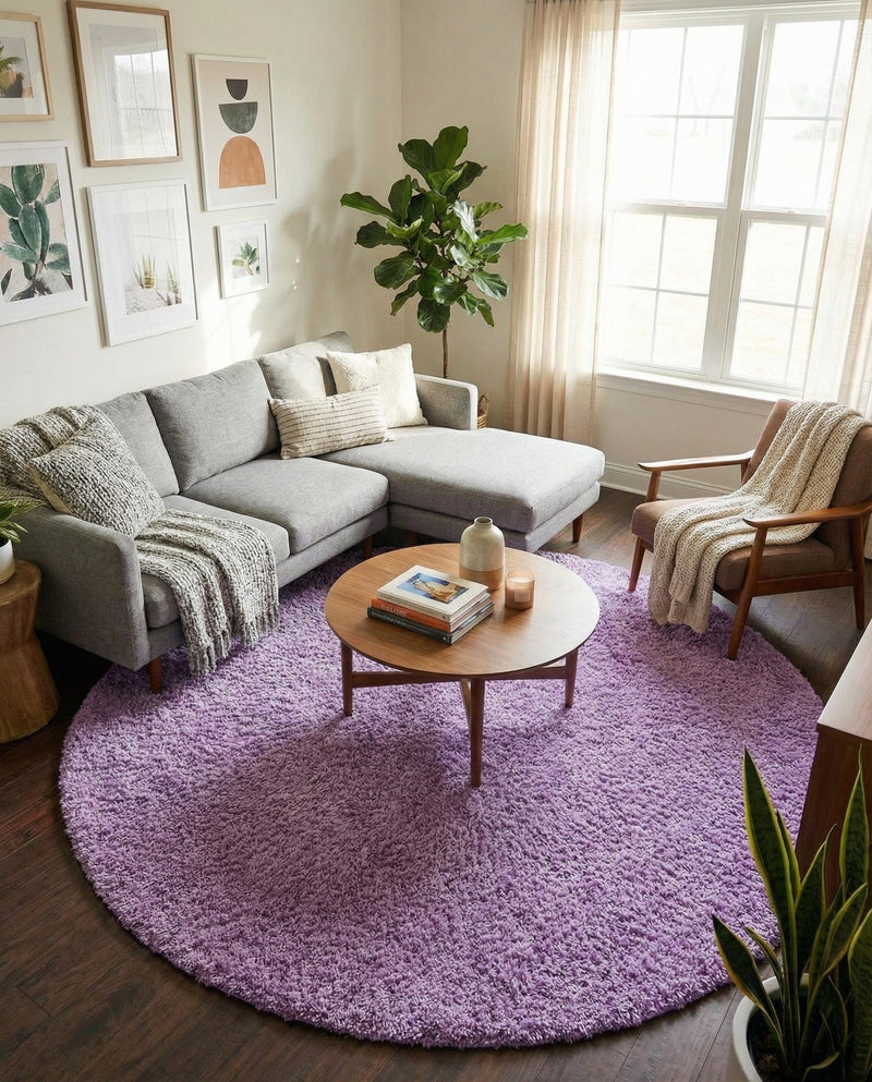 Plush Oasis Collection Area Rug - Serenity (Lilac) Round Lilac  lifestyle 55