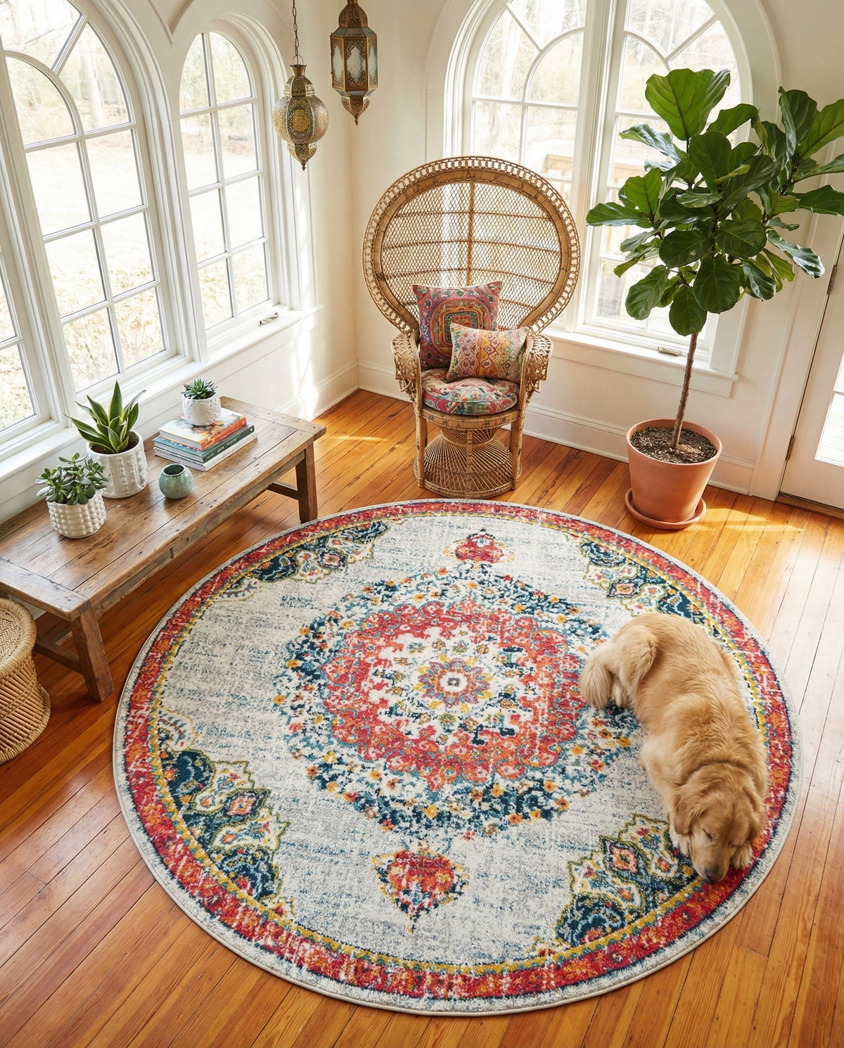 Brighton Terrace Collection Area Rug - Hove (Ivory) Round Ivory  lifestyle 115
