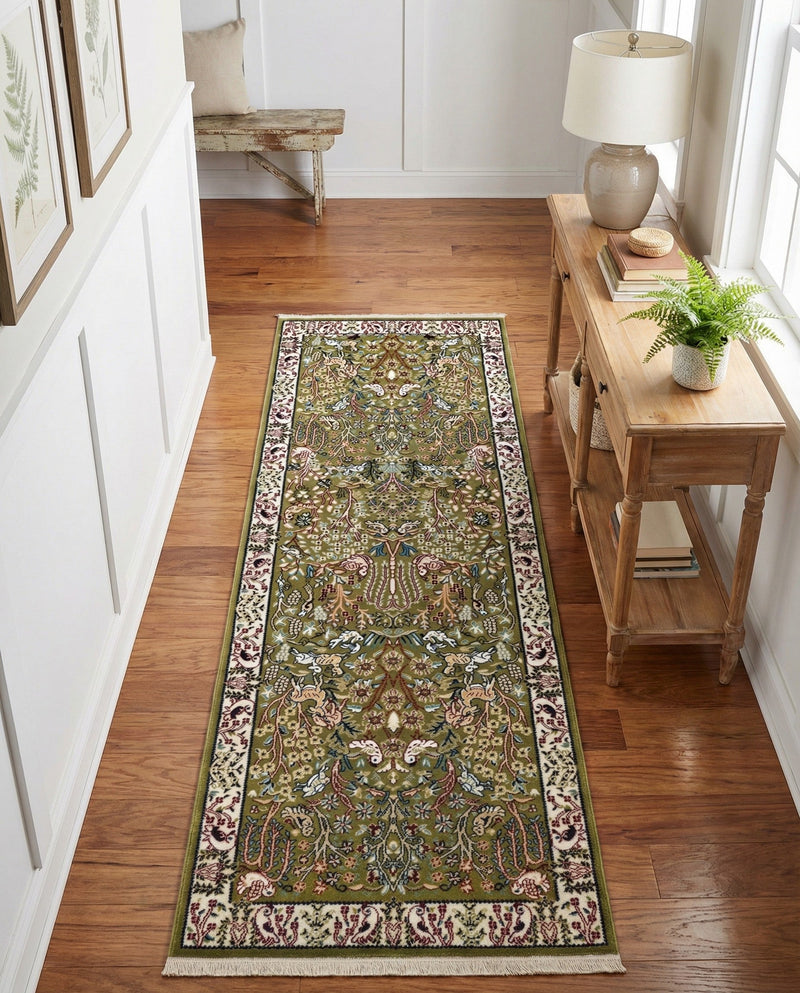 Persian Elegance Collection Area Rug -  Kerman (Green) Runner Green  lifestyle 54