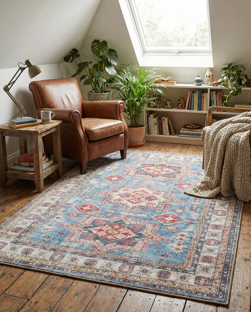 Heritage Elegance Collection Area Rug -  Neuschwanstein Rectangle Light Blue  lifestyle 26