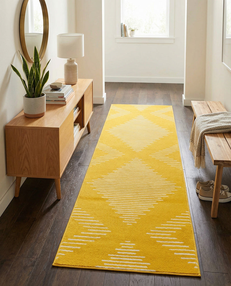 Seychelles Stripes Collection Area Rug - Mahe (Yellow) Runner Yellow  lifestyle 43