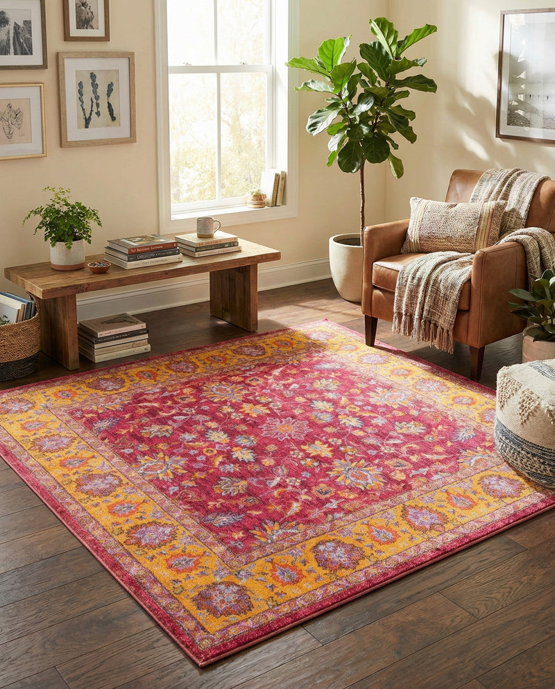 Casablanca Tapestry Collection Area Rug -  Marrakech (Berry Pink) Square Berry Pink  lifestyle 24