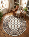 Samarkand Elegance Collection Area Rug -  Margilan (Ivory) Round Ivory  lifestyle 75