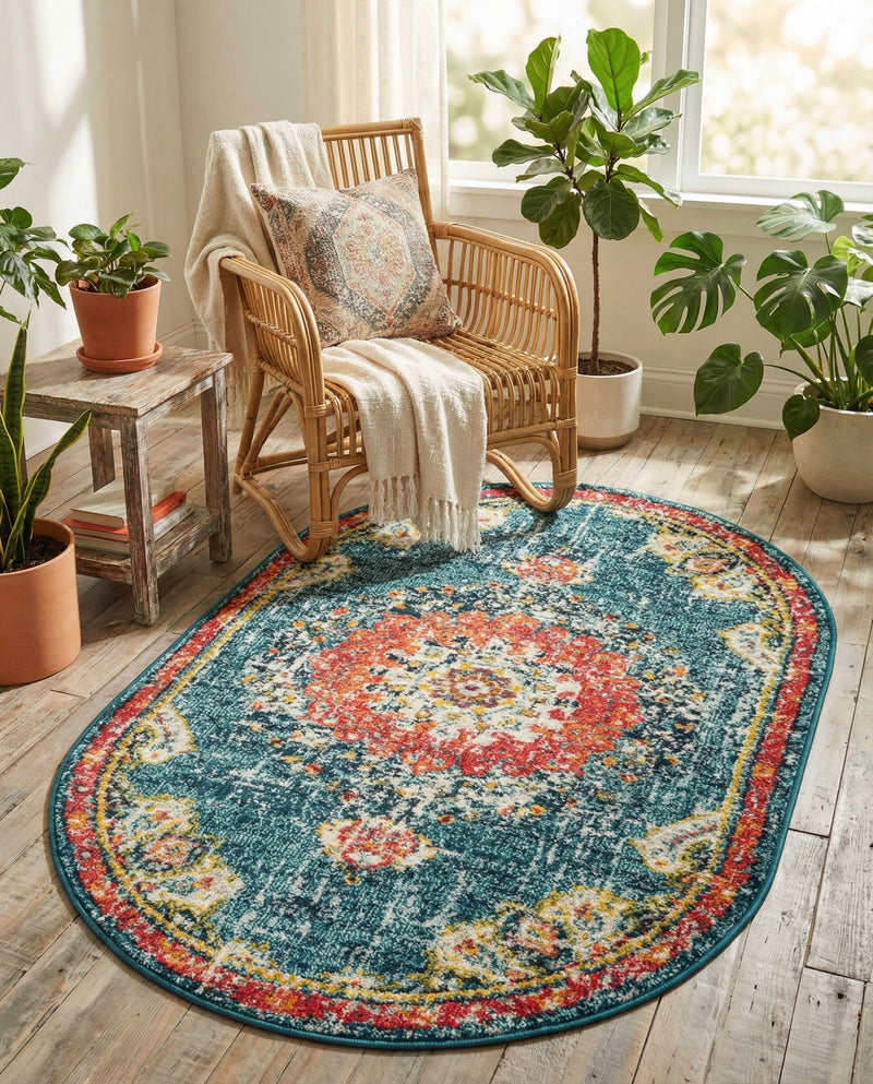 Brighton Terrace Collection Area Rug - Hove (Blue) Oval Blue  lifestyle 51