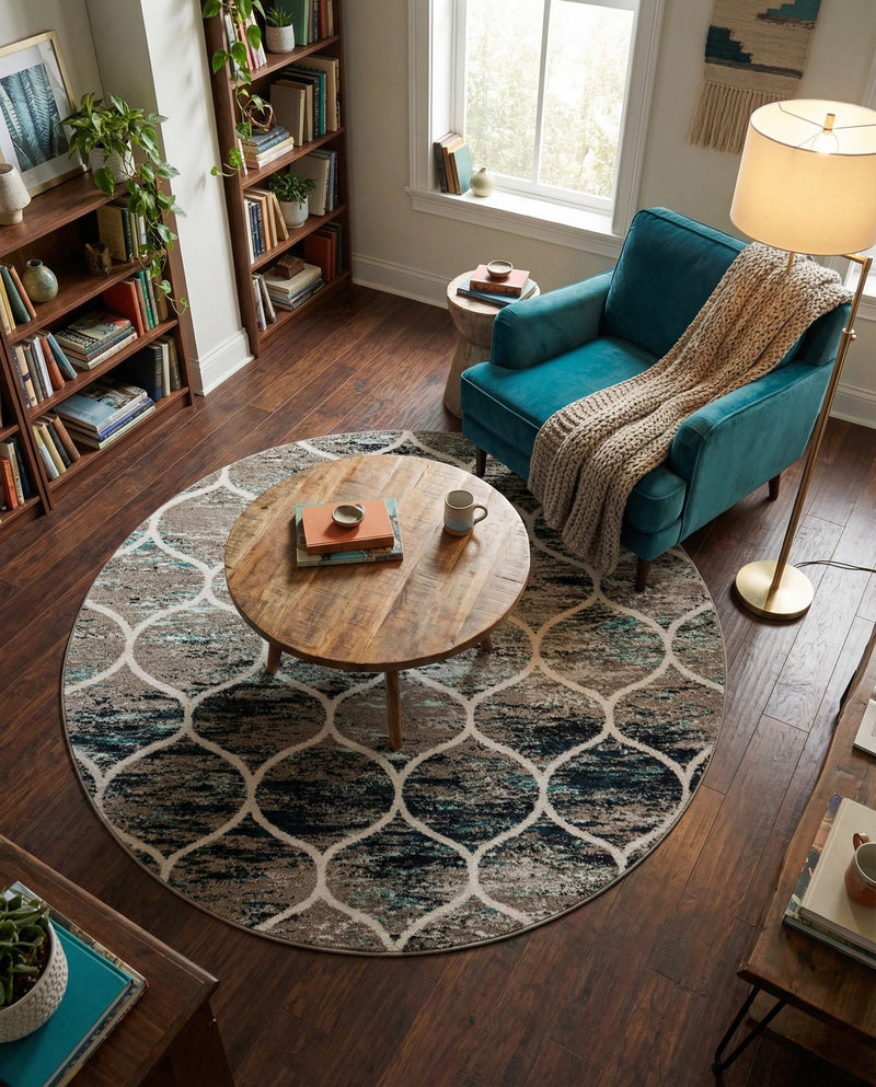 Trellis Mosaic Collection Area Rug -  Pergolatown (Blue Multi) Round Blue Multi  lifestyle 89