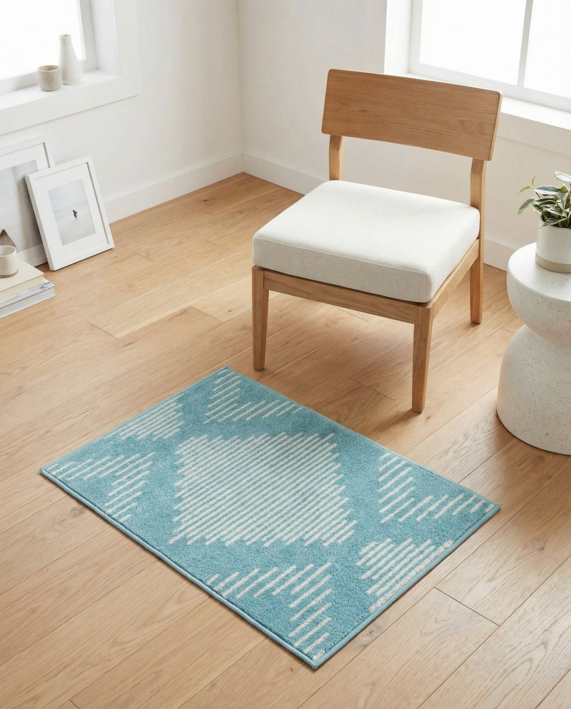 Seychelles Stripes Collection Area Rug - Mahe (Light Blue) Rectangle Light Blue  lifestyle 21