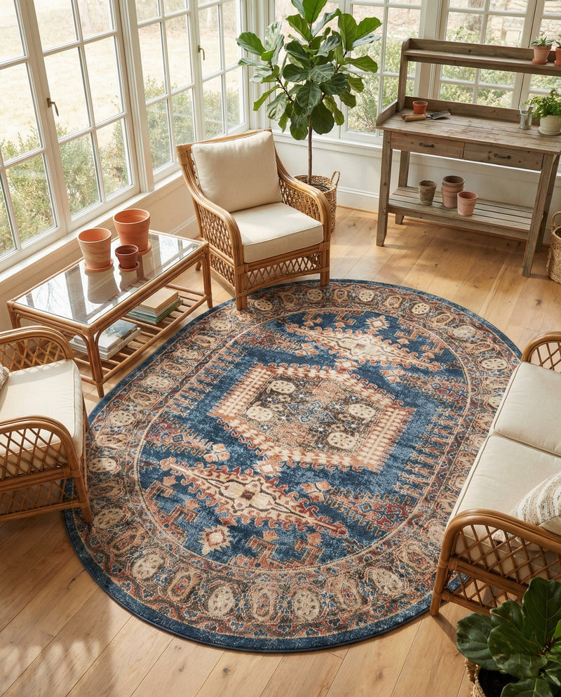 Eden Oasis Collection Area Rug -  Refuge (Blue) Oval Blue  lifestyle 55