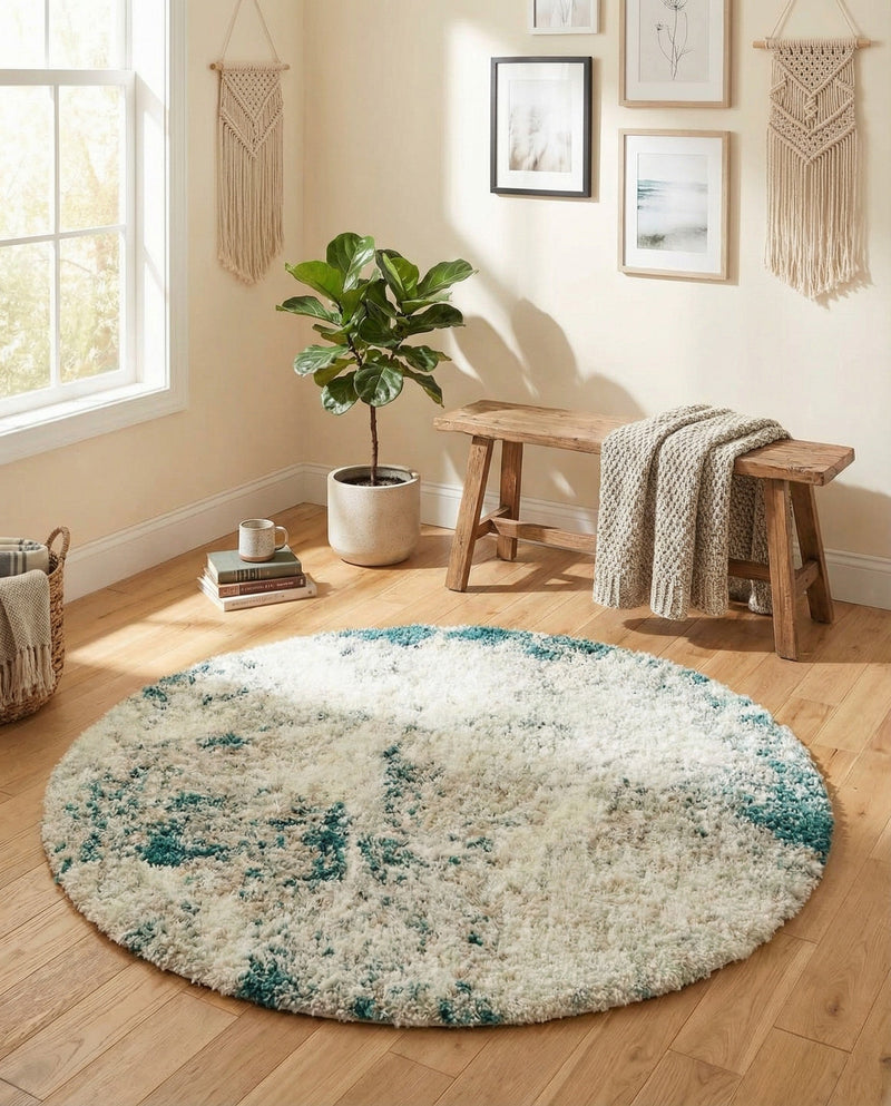 Cozy Haven Shag Collection Area Rug -  Tranquility (Sage Green) Round Sage Green  lifestyle 31