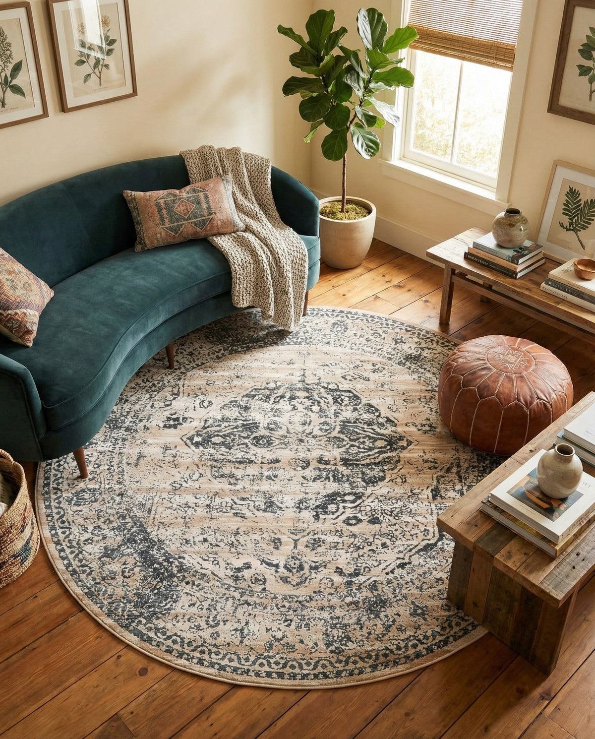 Coastal Manor Collection Area Rug -  Dunes Round Dark Blue  lifestyle 104