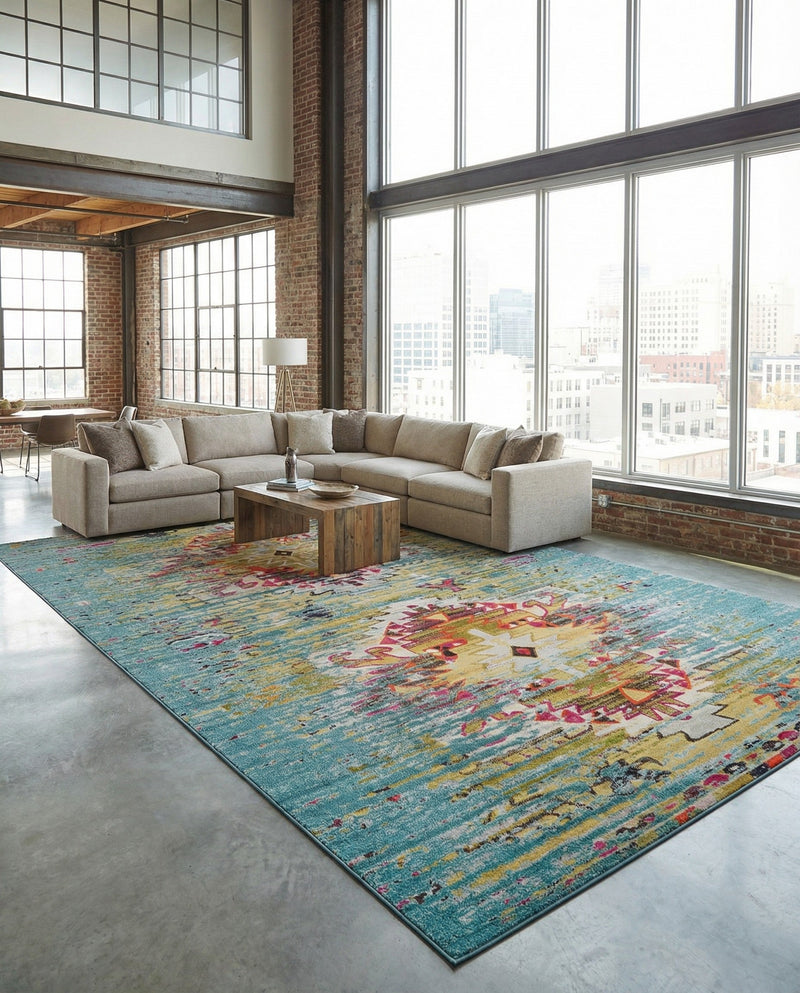 Venetian Tapestry Collection Area Rug -  SanMarco Rectangle Turquoise  lifestyle 34