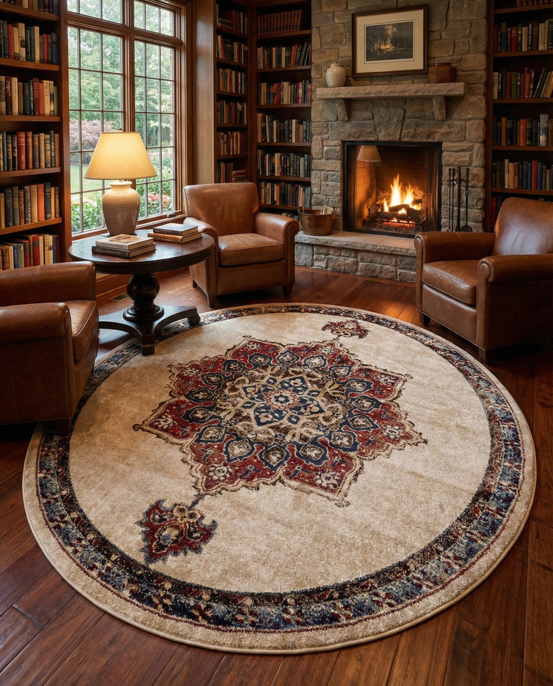 Eden Oasis Collection Area Rug -  Tranquility (Cream) Round Cream  lifestyle 55