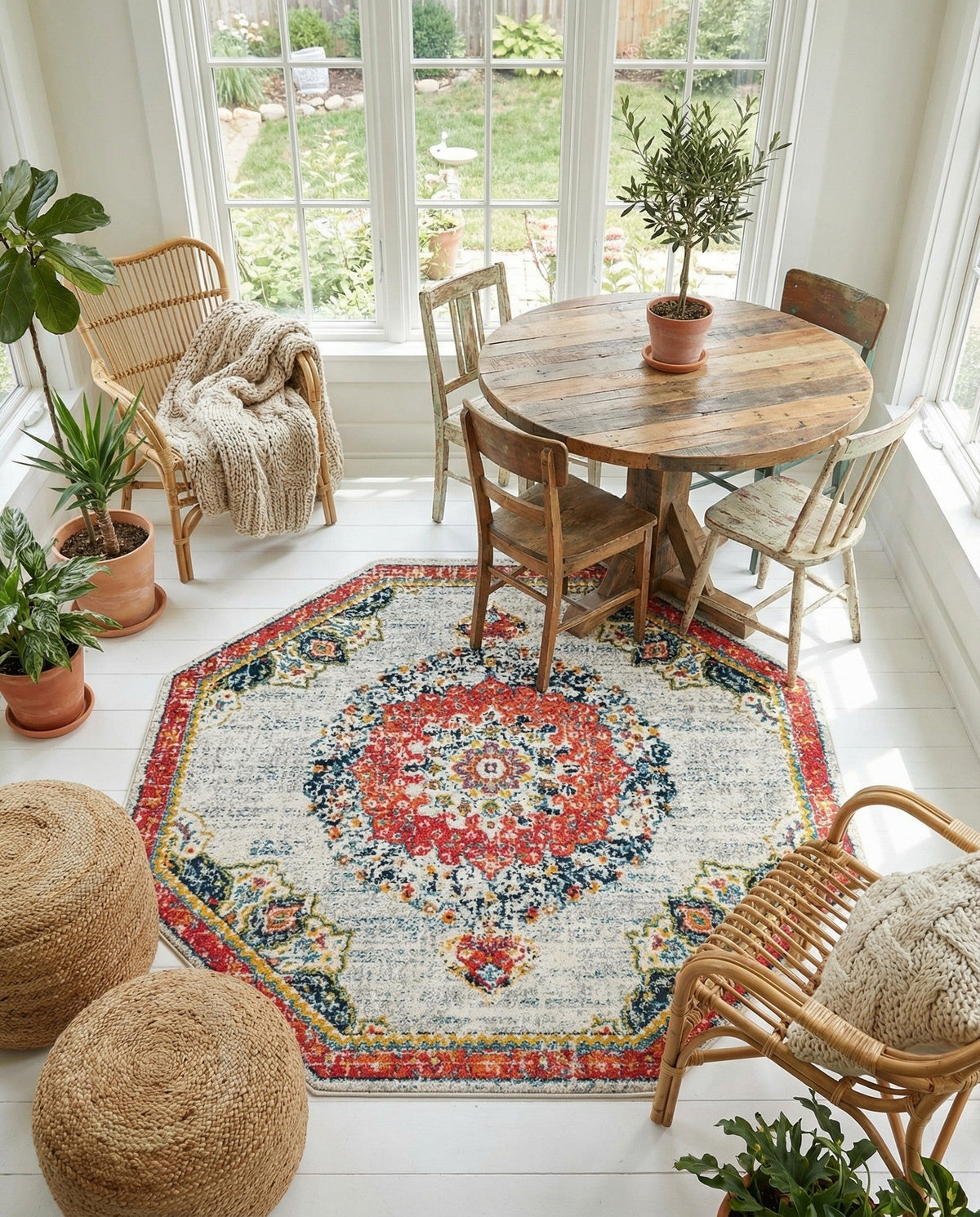 Brighton Terrace Collection Area Rug - Hove (Ivory) Octagon Ivory  lifestyle 112