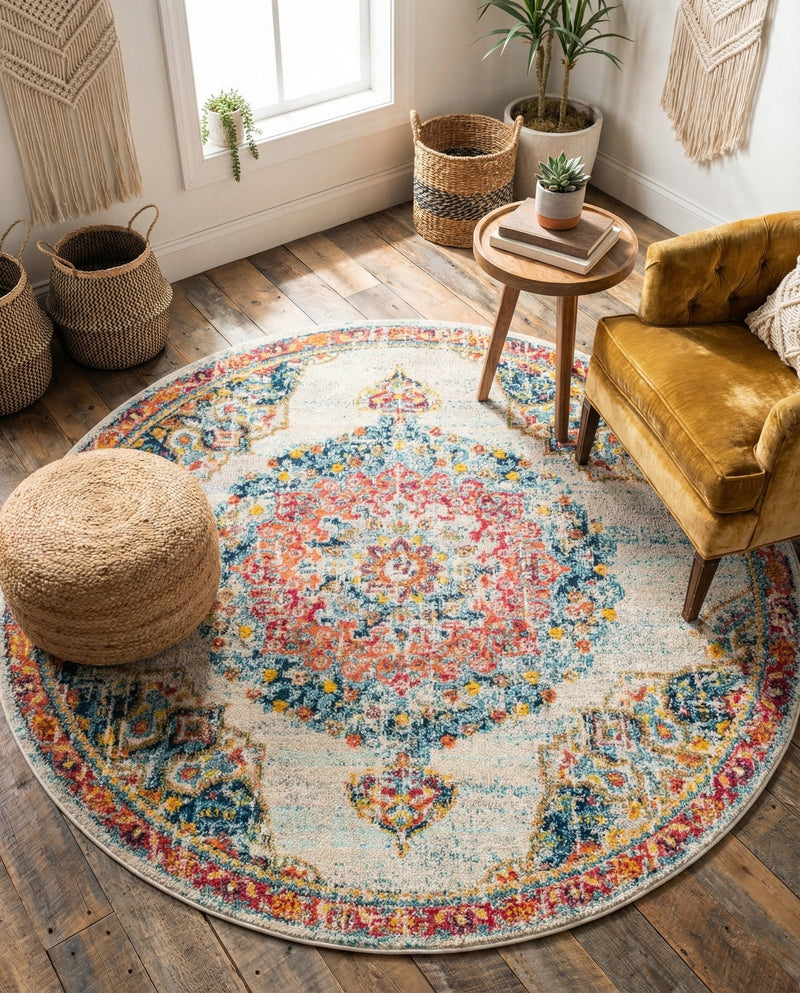 Brighton Terrace Collection Area Rug - Hove (Ivory) Round Ivory  lifestyle 68