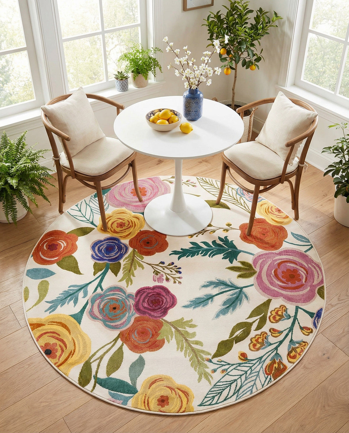 Meadow Breeze Collection Area Rug -  Petal Round Ivory  lifestyle 195