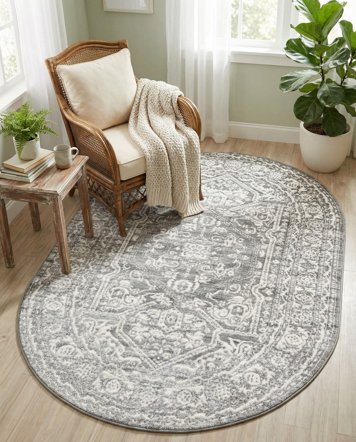Charleston Elegance Collection Area Rug - Harborview Oval Gray  lifestyle 187