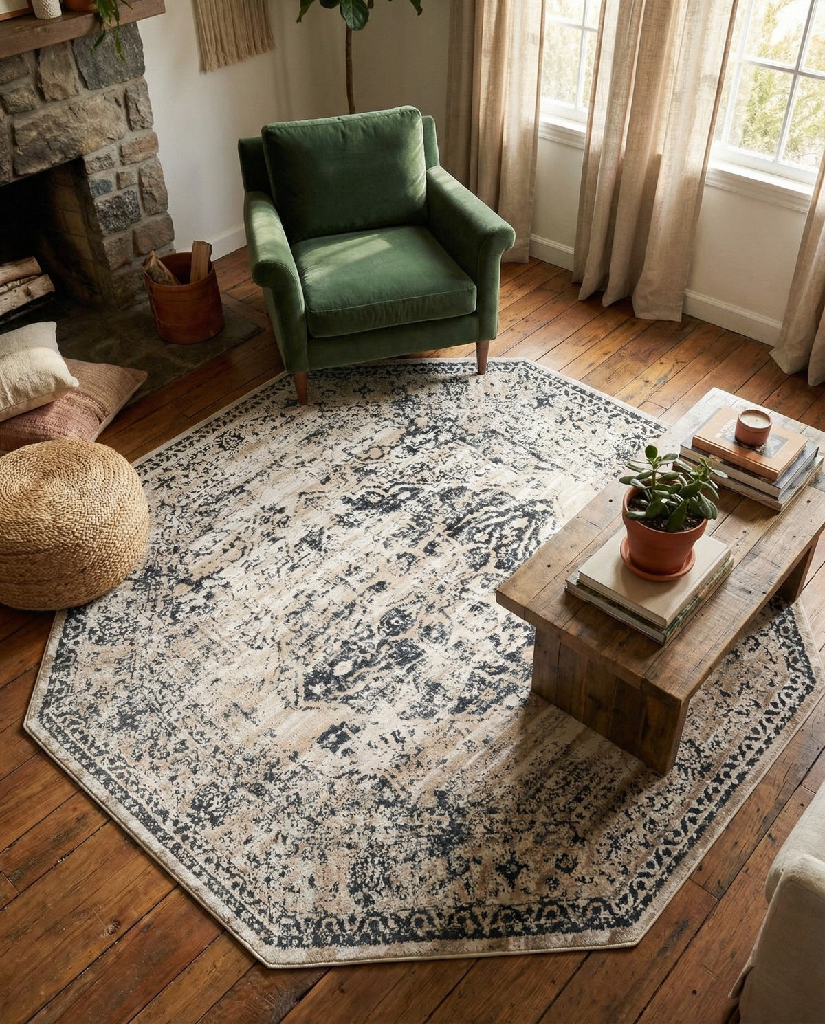Coastal Manor Collection Area Rug -  Dunes Octagon Dark Blue  lifestyle 89