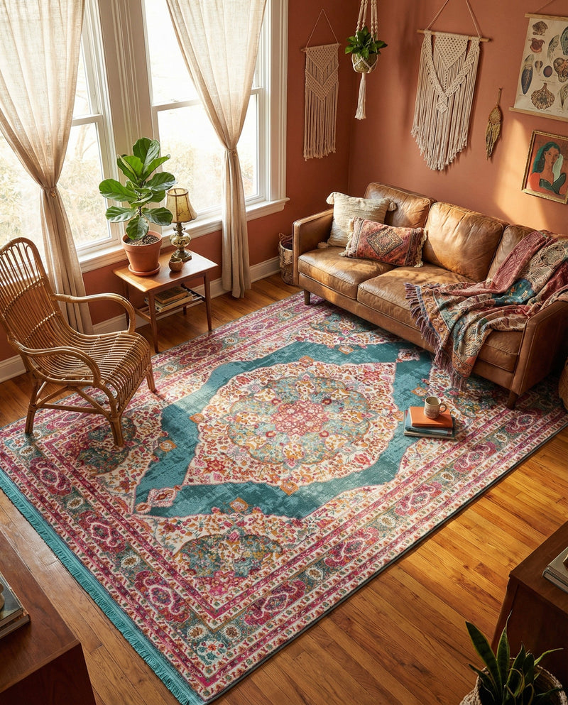 Caribbean Breeze Collection Area Rug -  Windward Rectangle Turquoise  lifestyle 46