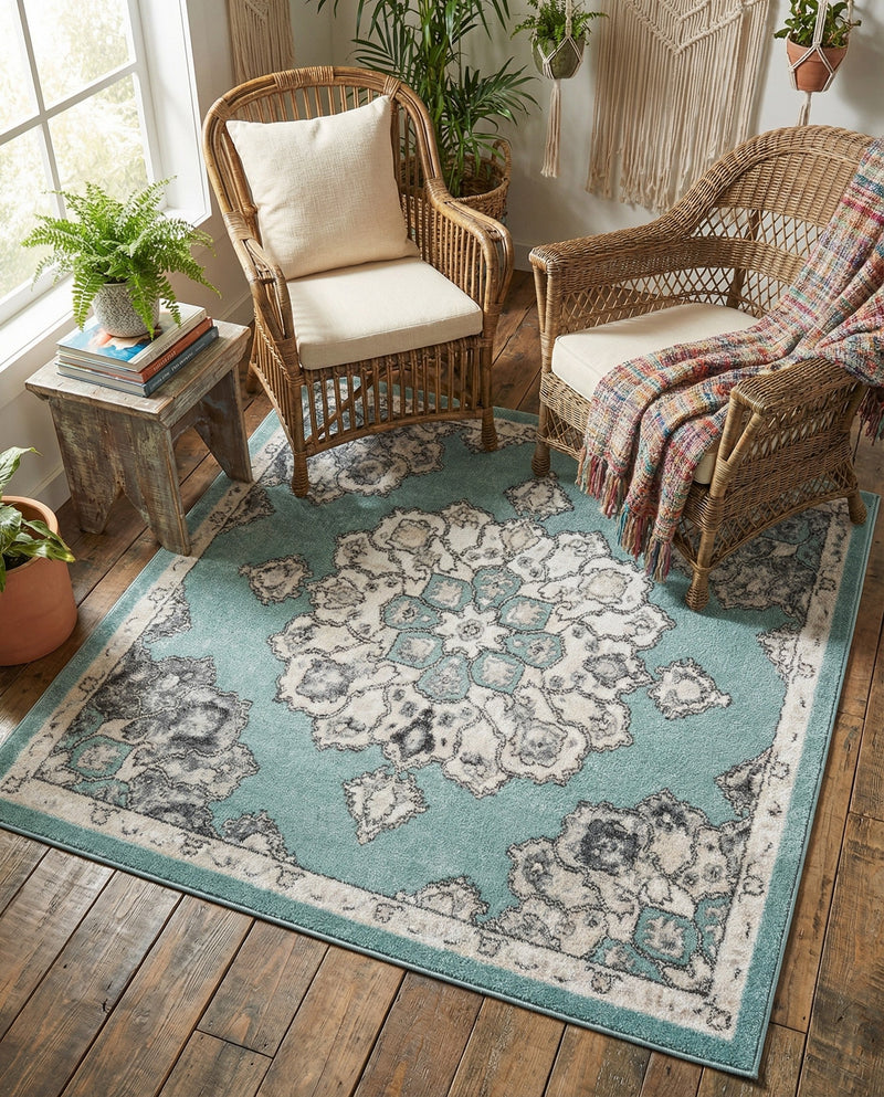 Beverly Grove Collection Area Rug - Melrose (Aqua) Square Aqua  lifestyle 21