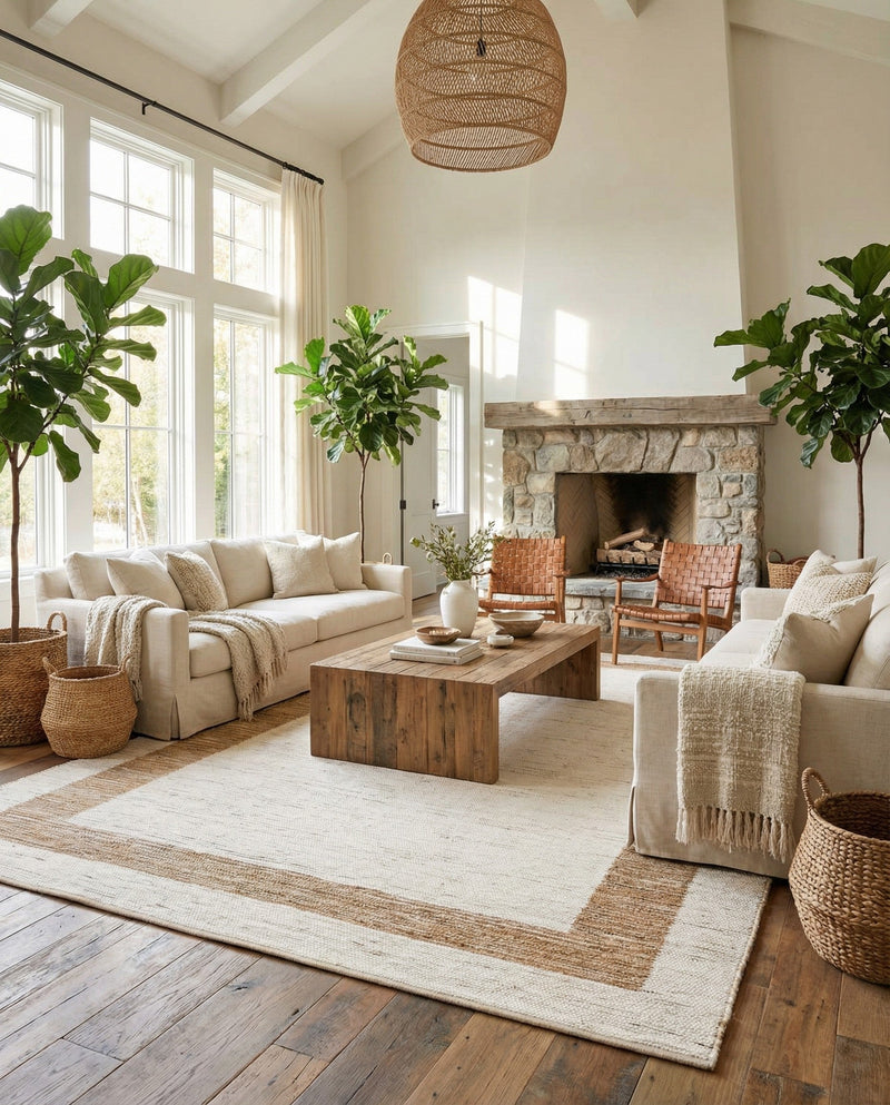 Osian Looms Collection Area Rug - Durham Rectangle White and Natural  lifestyle 29