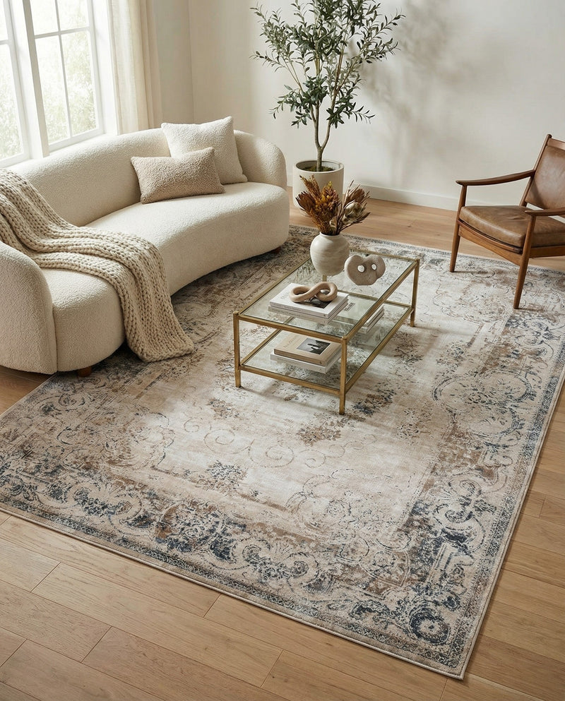 Coastal Manor Collection Area Rug -  Pierpoint Rectangle Blue Cream  lifestyle 9