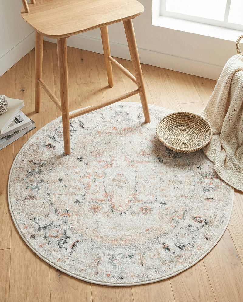 Parisian Elegance Collection Area Rug - Versailles (Ivory) Round Ivory  lifestyle 36