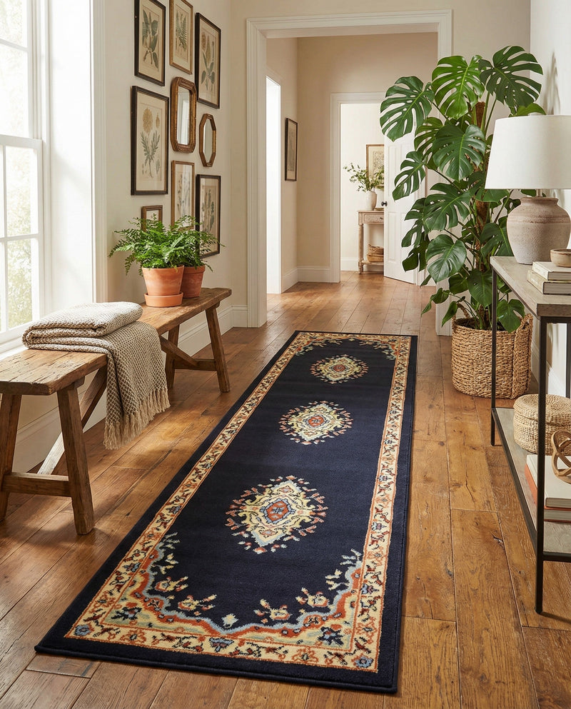 Tabriz Tapestry Collection Area Rug - Azerbaijan (Navy Blue) Runner Navy Blue  lifestyle 51