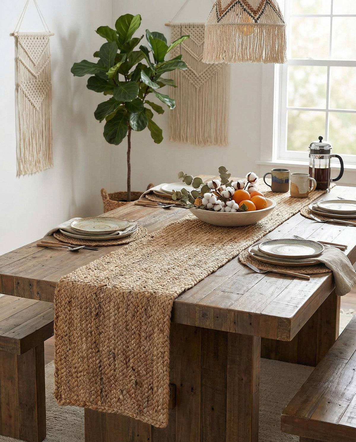 Woven Seaside Jute Collection Area Rug - Savannah (Natural) Table Runner Natural  lifestyle 121