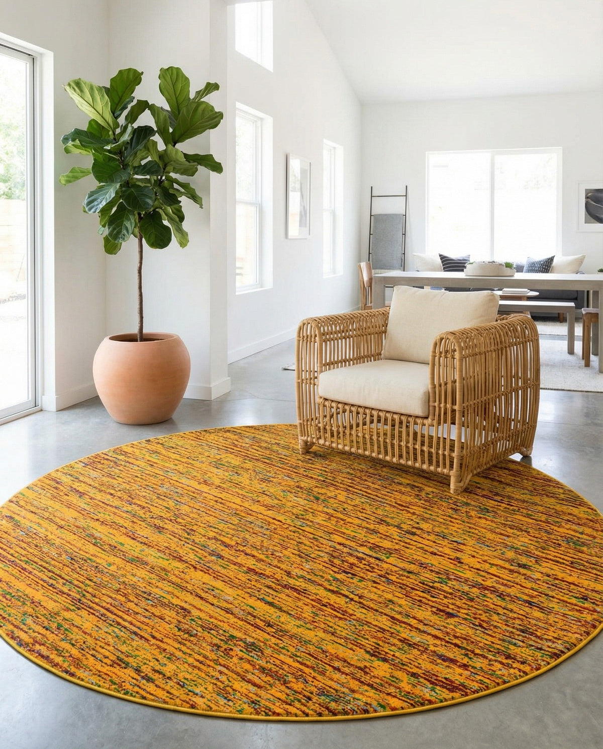 Caribbean Cove Collection Area Rug -  Lucia Round Yellow  lifestyle 111