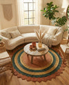 Woven Seaside Jute Collection Area Rug - Coastalhaven (Orange Green Yellow) Round Orange Green Yellow  lifestyle 29