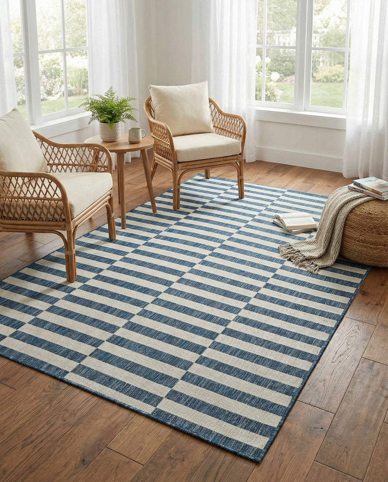 Seaside Stripes Collection Area Rug - Cabana (Blue) Rectangle Blue  lifestyle 17